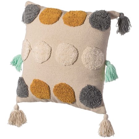 DEERLUX 16" Handwoven Cotton Throw Pillow Cover with Tufted Dot Pattern and Side Tassels with Filler QI004306.DT.K